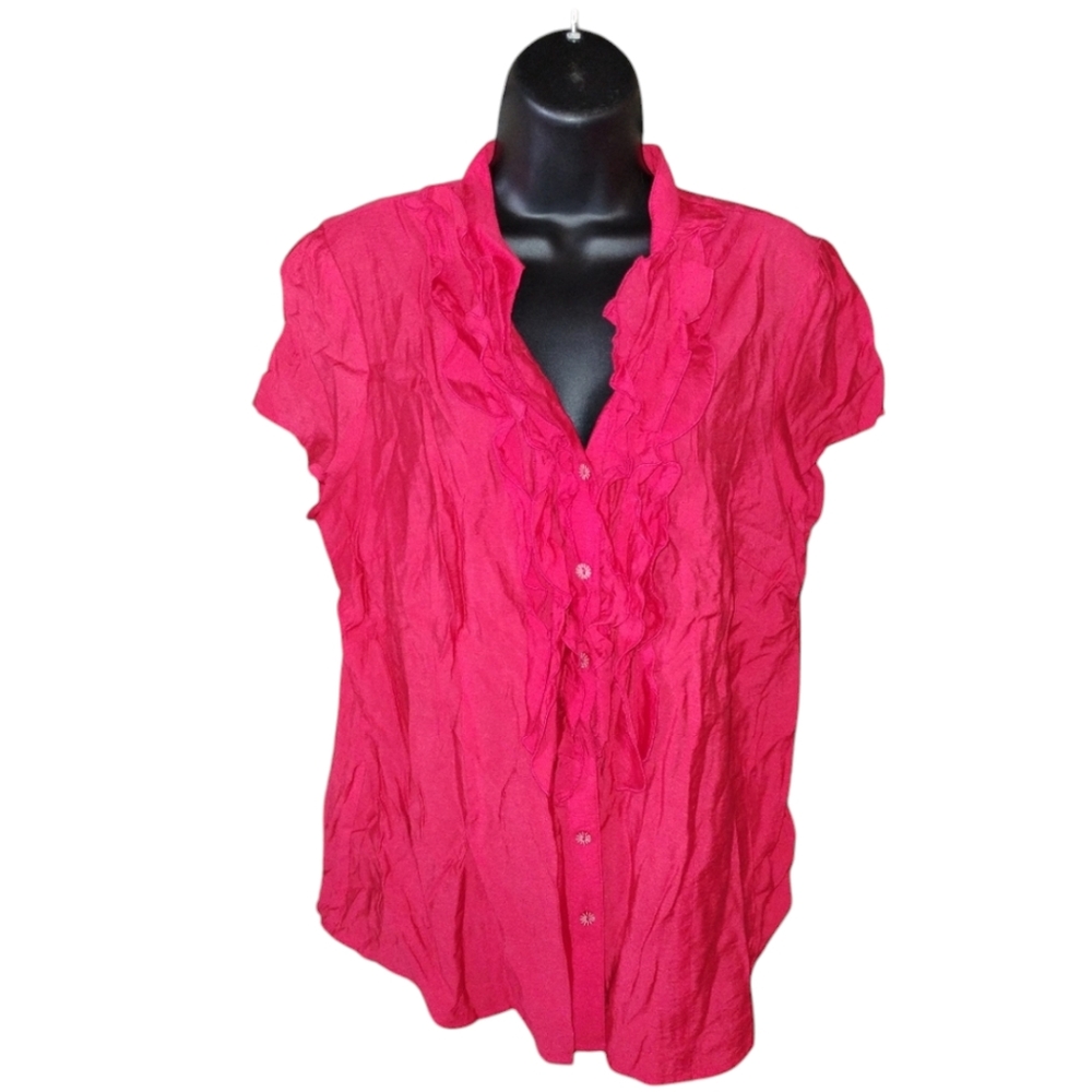 Van Heusen NWT red ruffled button up short sleeve blouse, size XL